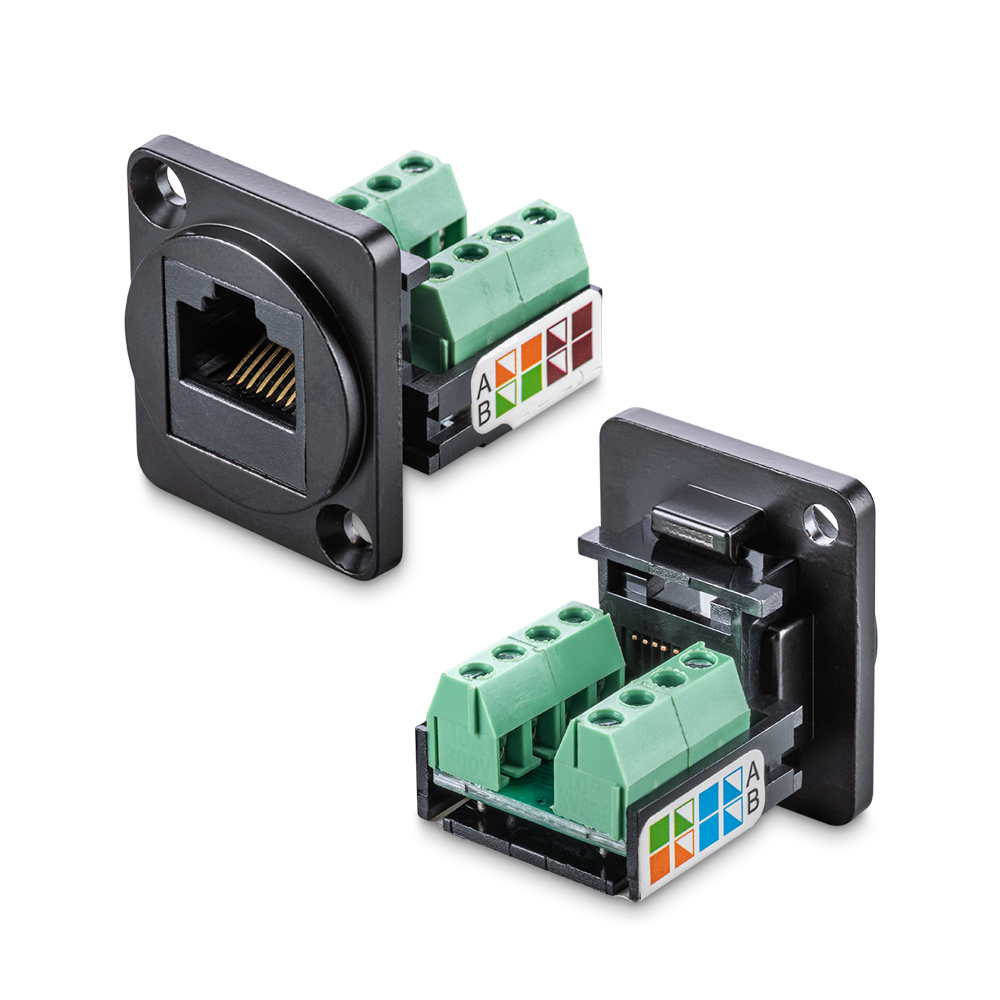 Разъем RJ45 на корпус, с колодкой, CAT5e, 8P8C, черный